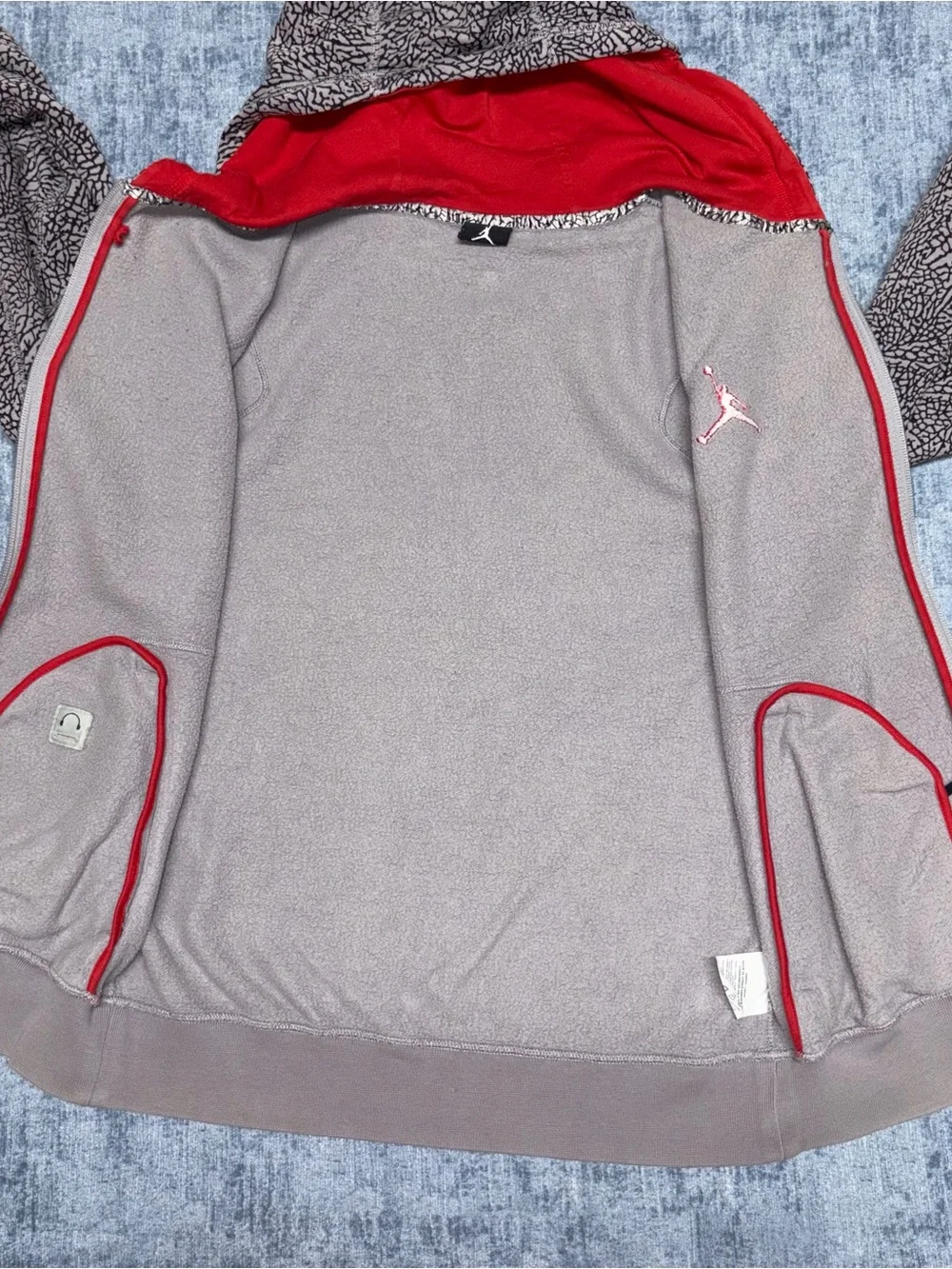 Jordan Elephant Print Y2k Full Zip Hoodie Grey Black Red Jumpman Mens Small